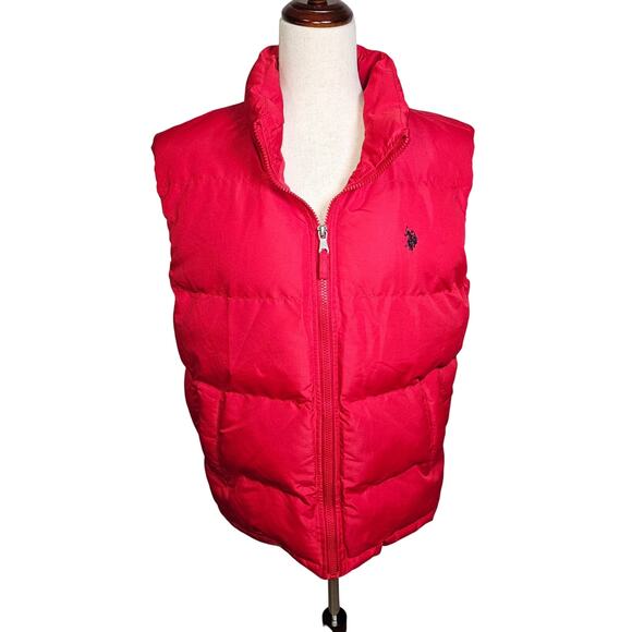 US Polo Assn Men's Red Puffer Vest Y2K Zip Up Men's Size Small PTP 22 Length26 - Picture 1 of 9